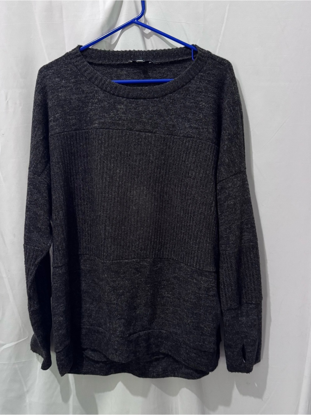 White Birch Women’s Dark Gray Ribbed Knit Pullover Sweater W/Thumbholes Size XL